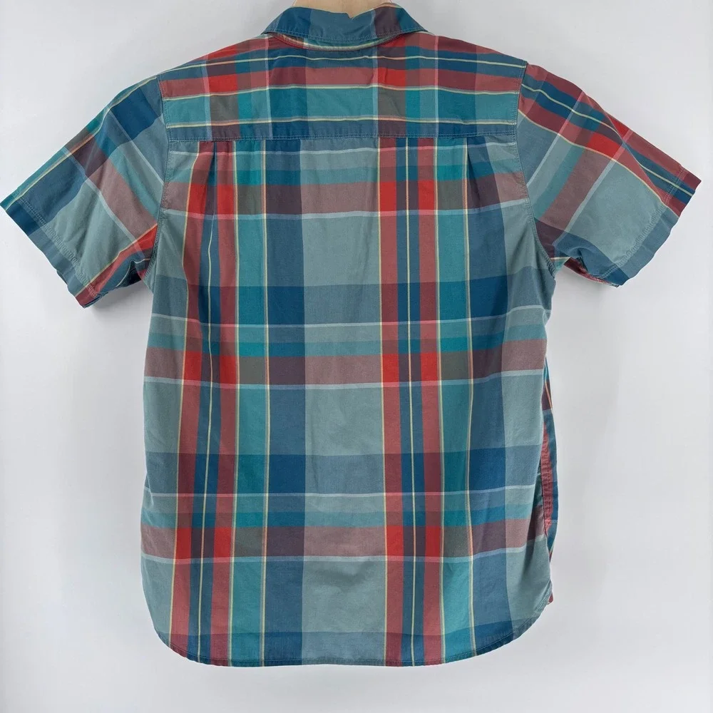 The North Face Button Up Shirt Mens Large Teal Plaid Short Sleeve Outdoor Hiking